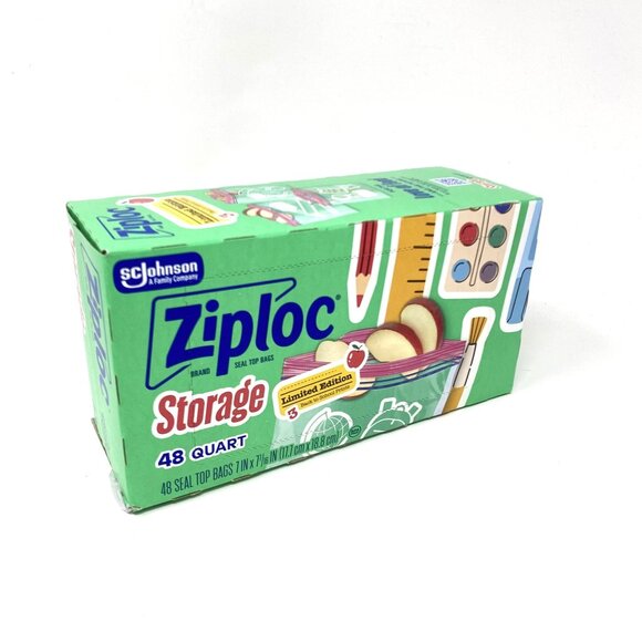 Limited Edition Ziploc 48 Seal Top Quart Size Bags Back To School Rare - Picture 1 of 6